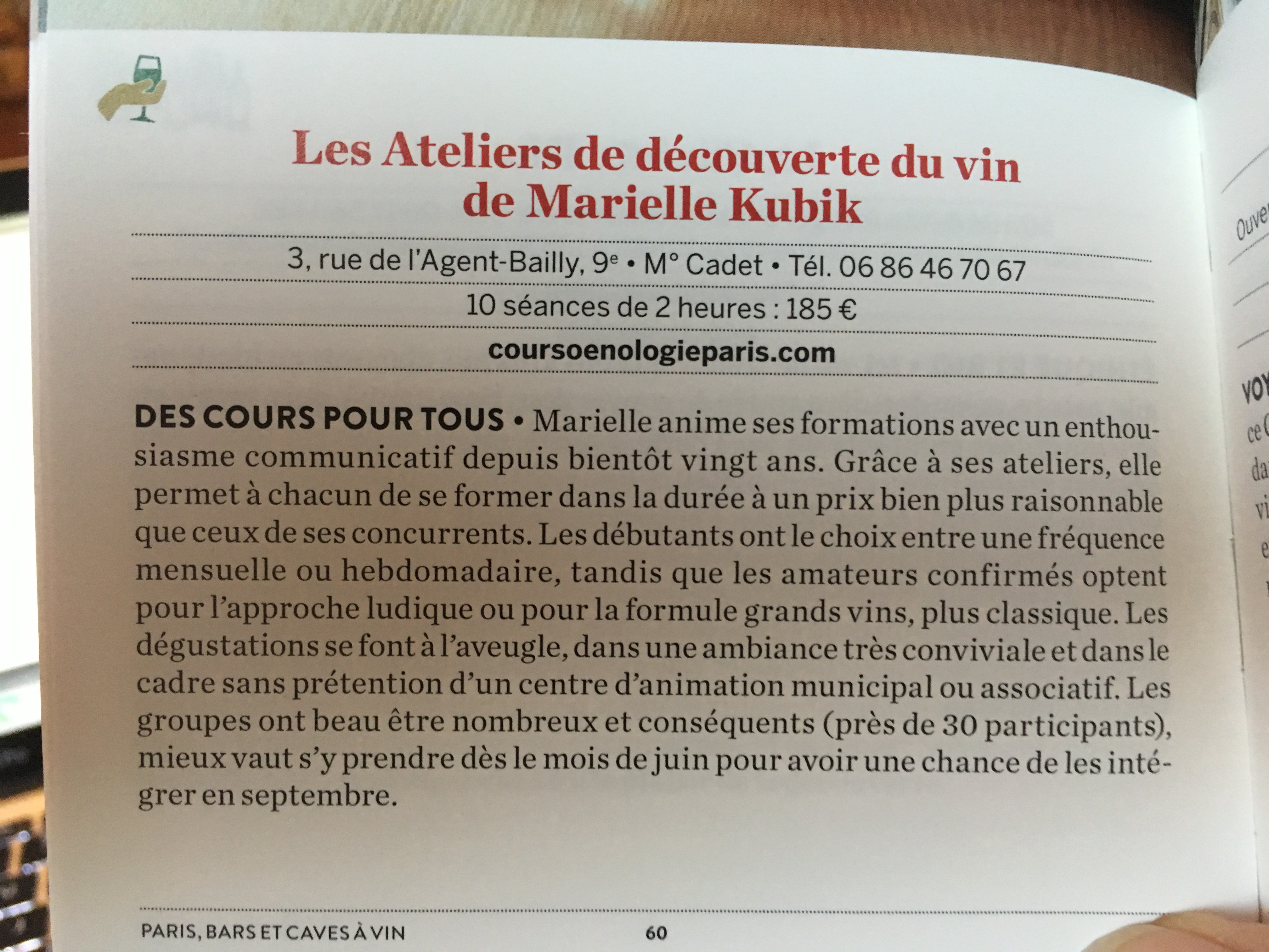guide pari gramme les ateliers vins Marielle Kubik
